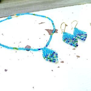 Beaded Choker & Earring Set, Blue & Green